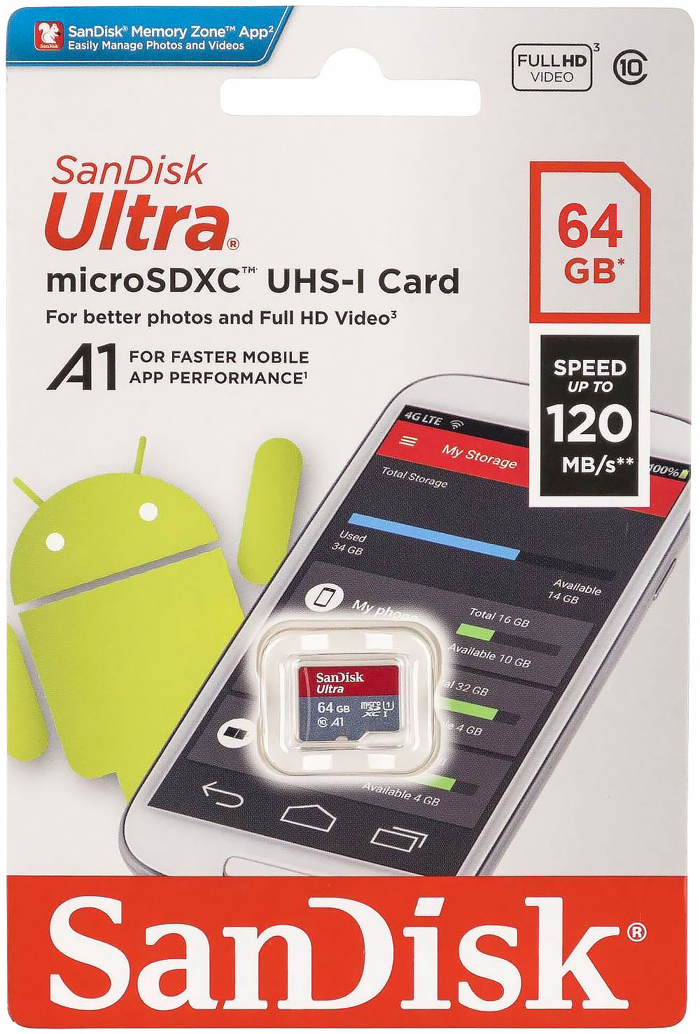 Купить SanDisk Ultra 64GB microSDXC Class 10 (SDSQUNC-064G-ZN3MN)