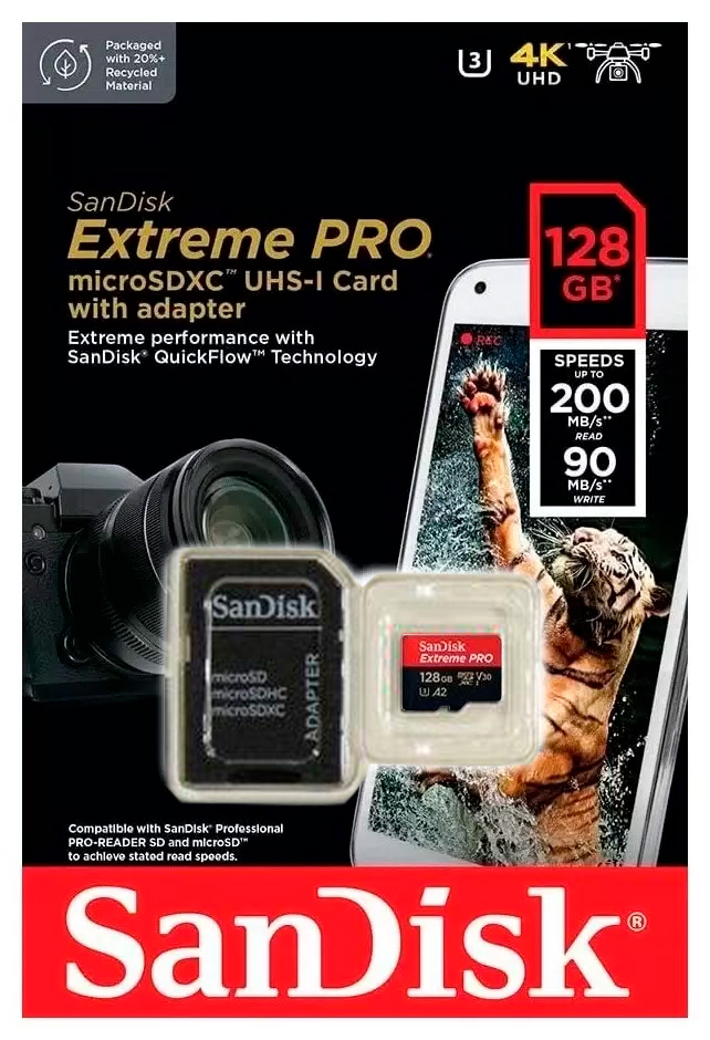 Купить SanDisk Extreme Pro 128GB microSDXC UHS-I with Adapter (SDSQXCD-128G-GN6MA)