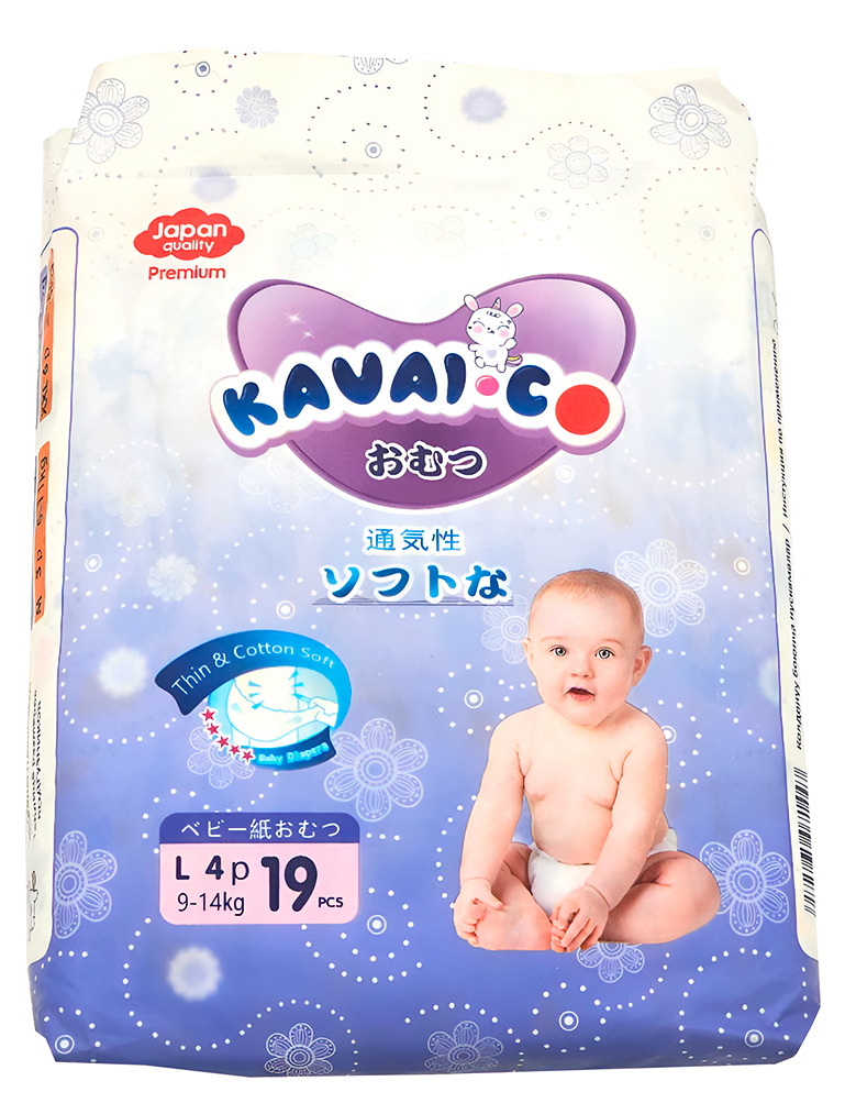 Kavai-Co Baby Disposable Diapers L 9-14kg (19 Pcs)