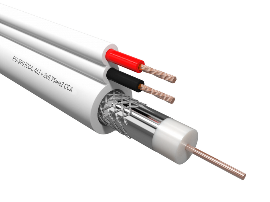 Купить Кабель коаксиальный RG-59U, 75 Ом (CCA, AL) + 2x0.75 мм2 CCA, 10 м