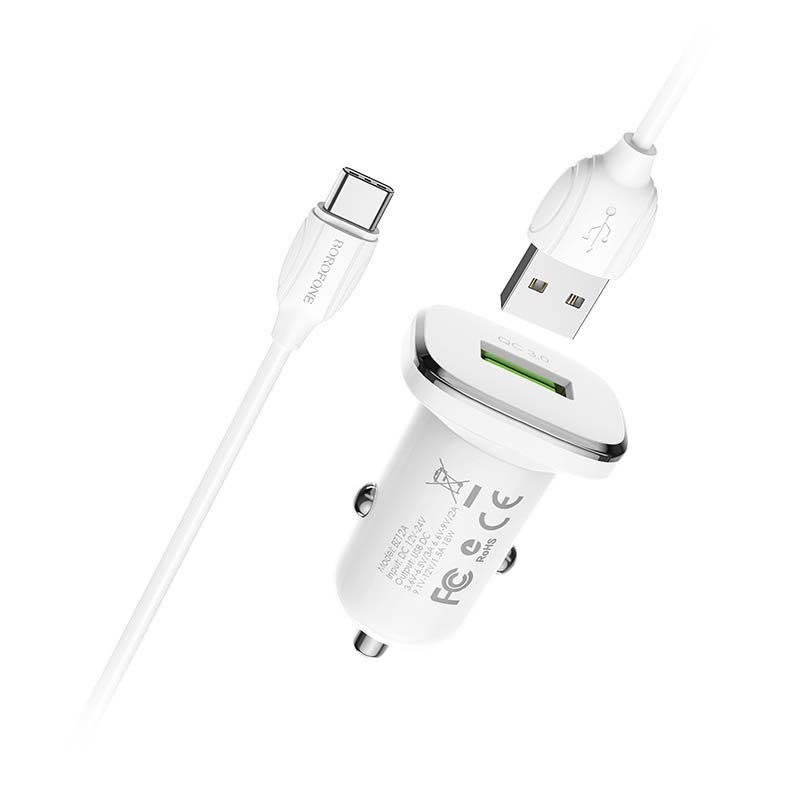 Купить Borofone BZ12Aa АЗУ 1USB 3.0A QC3.0 Быстрая зарядка для Type-C Белый