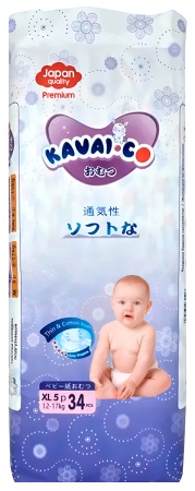 Kavai-Co Baby Disposable Diapers XL 12-17kg (34 Pcs)