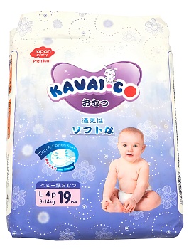 Kavai-Co Baby Disposable Diapers L 9-14kg (19 Pcs)