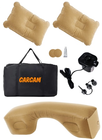 Купить CARCAM Inflatable Auto Airbed, Two Pillows, Auto Air Pump, Repair Kit, 175x155 cm. (CCMTE134) Brown