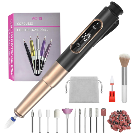 Купить SenCiciMen Cordless Portable Electric Nail Drill 25000 RPM 11 Grinding Heads (VC-18) Black